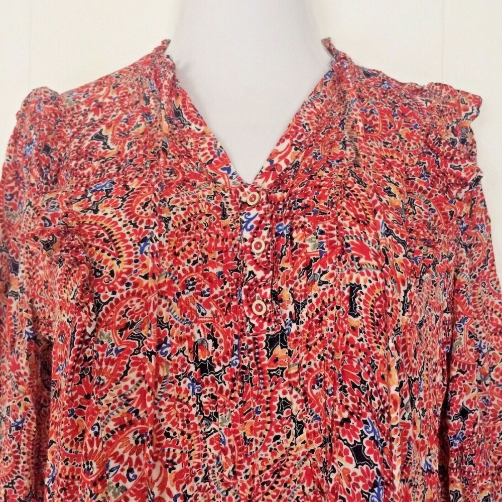 Democracy Patterned Crinkle Sleeve Hobo Boho Top